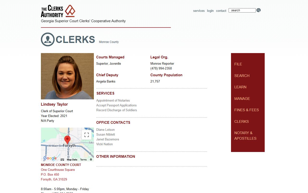 Monroe County Clerk of Superior Court records GSCCCA profile