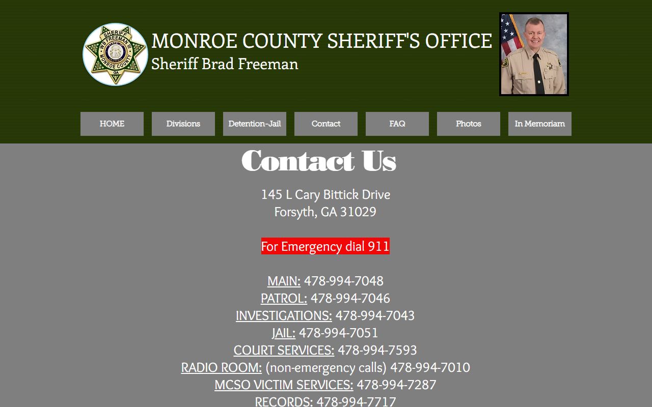 Monroe County arrest records sheriff contact page