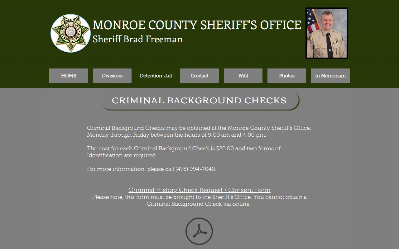 Monroe County arrest records sheriff criminal history page