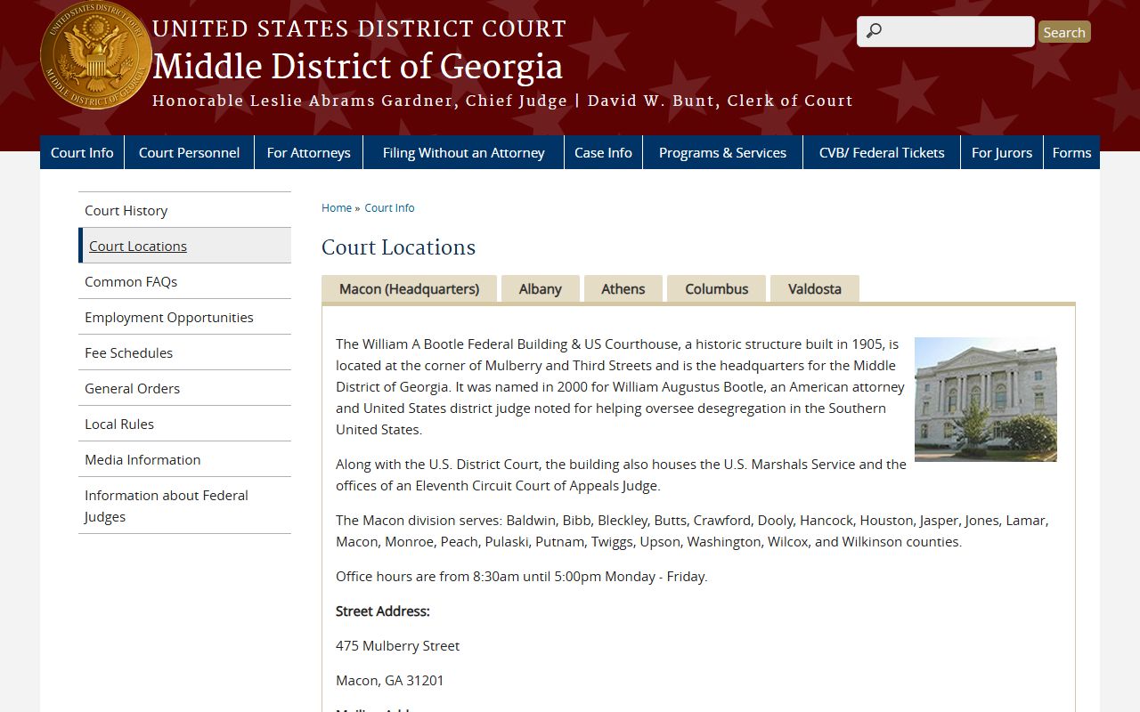 Monroe County court records Middle District Macon courthouse location