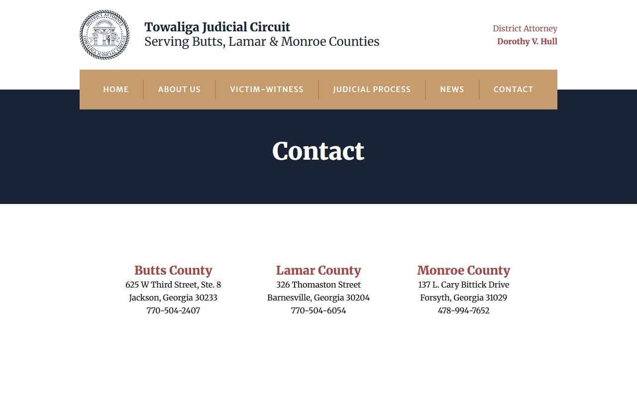Monroe County criminal court records Towaliga District Attorney contact page
