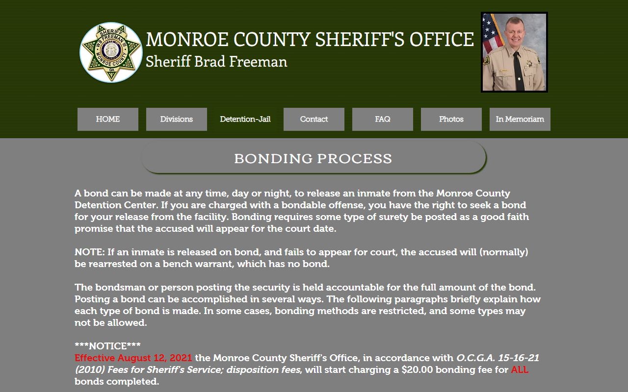 Monroe County inmate records sheriff bonding process