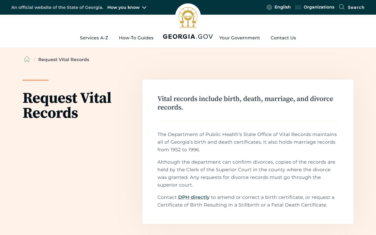 Monroe County divorce records Georgia.gov vital records request guide
