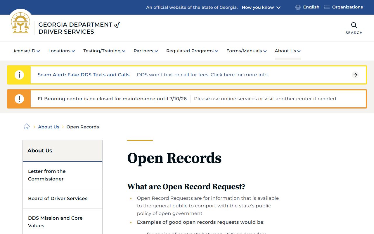 Monroe County traffic court records Georgia DDS open records instructions