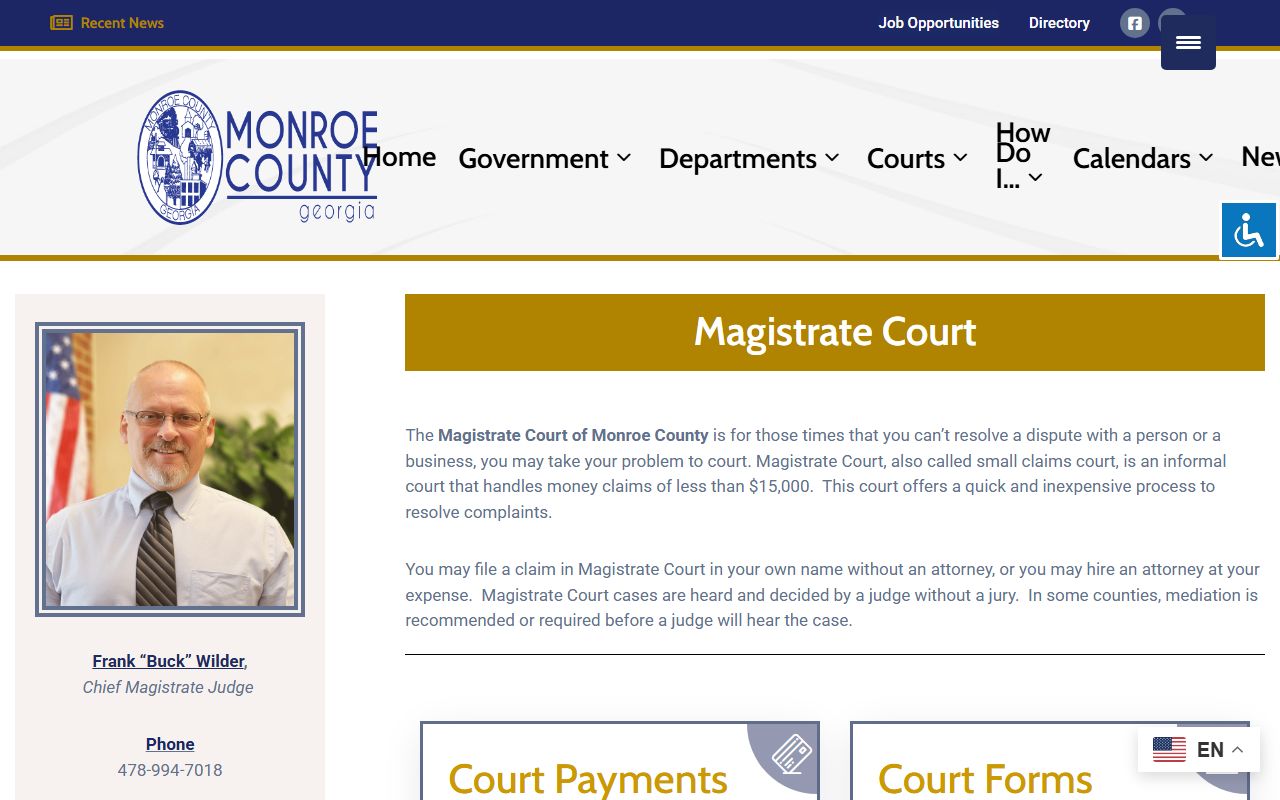 Monroe County warrant records Magistrate Court page